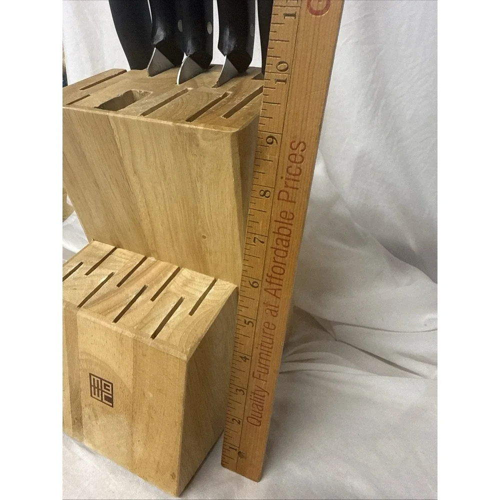 Miracle Blade III 5 Pc Knife Chop Carve Cheese Rock Filet 17 Slot Wood Block Lot